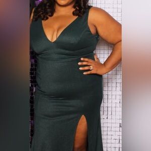 Fashion Nova Green Evening Gown with spilt